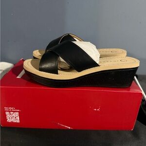 Journee Collection Black Wedge Sandals